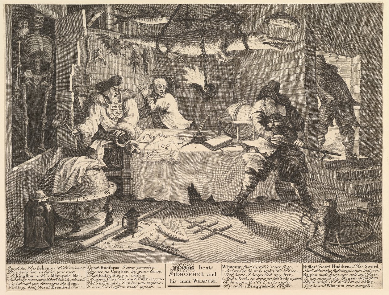 Hudibras pokonuje Sidrophela i jego człowieka Whacuma Dwanaście dużych ilustracji dla Sa..., luty 1725-26. autorstwa William Hogarth