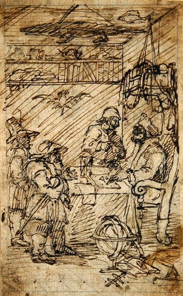 Hudibras odwiedzający Sidrophel (pióro i brązowy tusz na ołówku na papierze) autorstwa William Hogarth