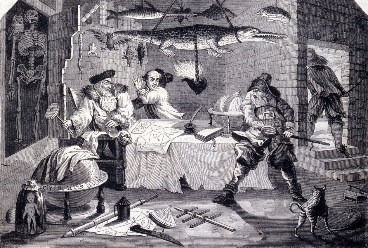 Hudribas atakuje astrologa Sidrophela i jego kamerdynera Whacuma. Grawer Williama Hogartha (1697-1764) do wiersza Samuela Butlera „Hubridas” (XVII w.). Około 1725 autorstwa William Hogarth