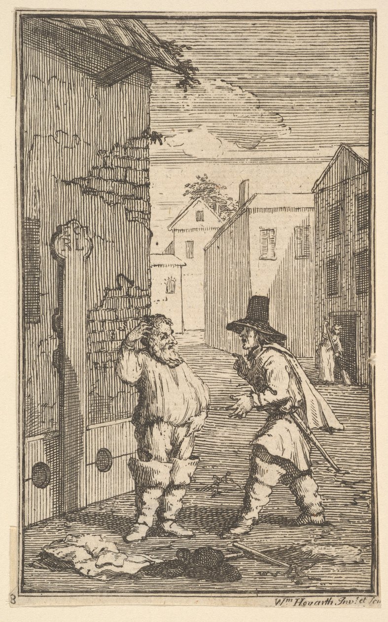Hudibras i Ralpho dyskutują o siedemnastu małych ilustracji do Hudibras Samuela Butlera..., 1721-26. autorstwa William Hogarth