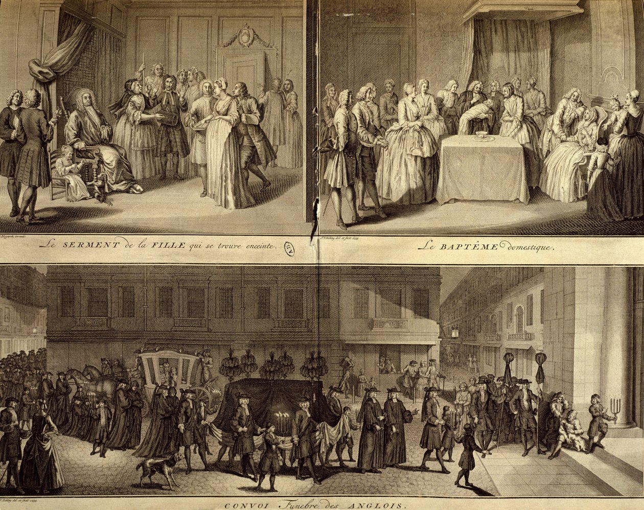 د ځوان امیندواره میرمن قضاوت، بپتسما او جنازه پولي autorstwa William Hogarth