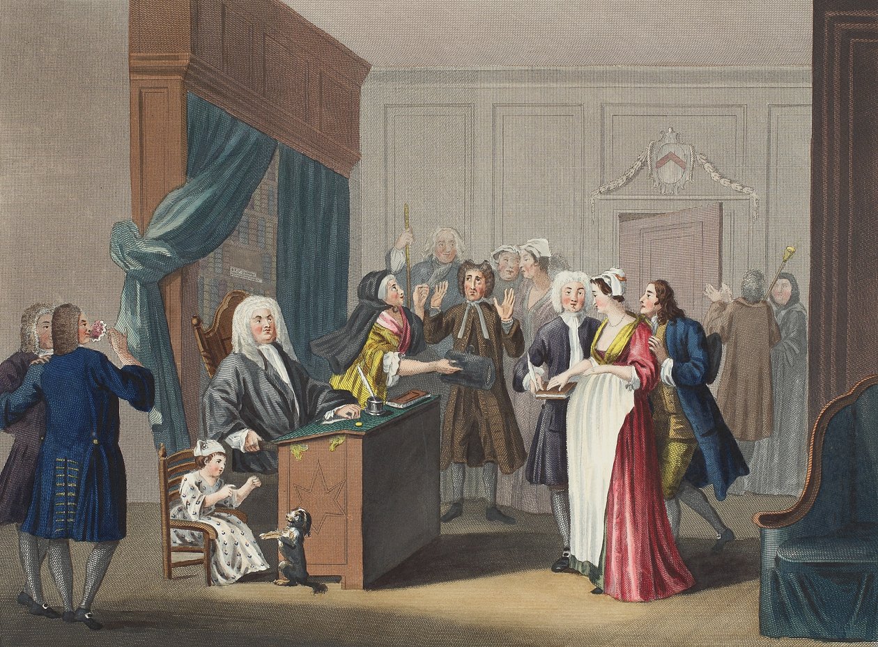 Sprawiedliwość triumfuje, ilustracja z „Hogarth Restored: The Whole Works of the sławny William Hogarth, ponownie grawerowany przez Thomasa Cooka”, wyd. 1812 (grawerowanie ręcznie kolorowane) autorstwa William Hogarth