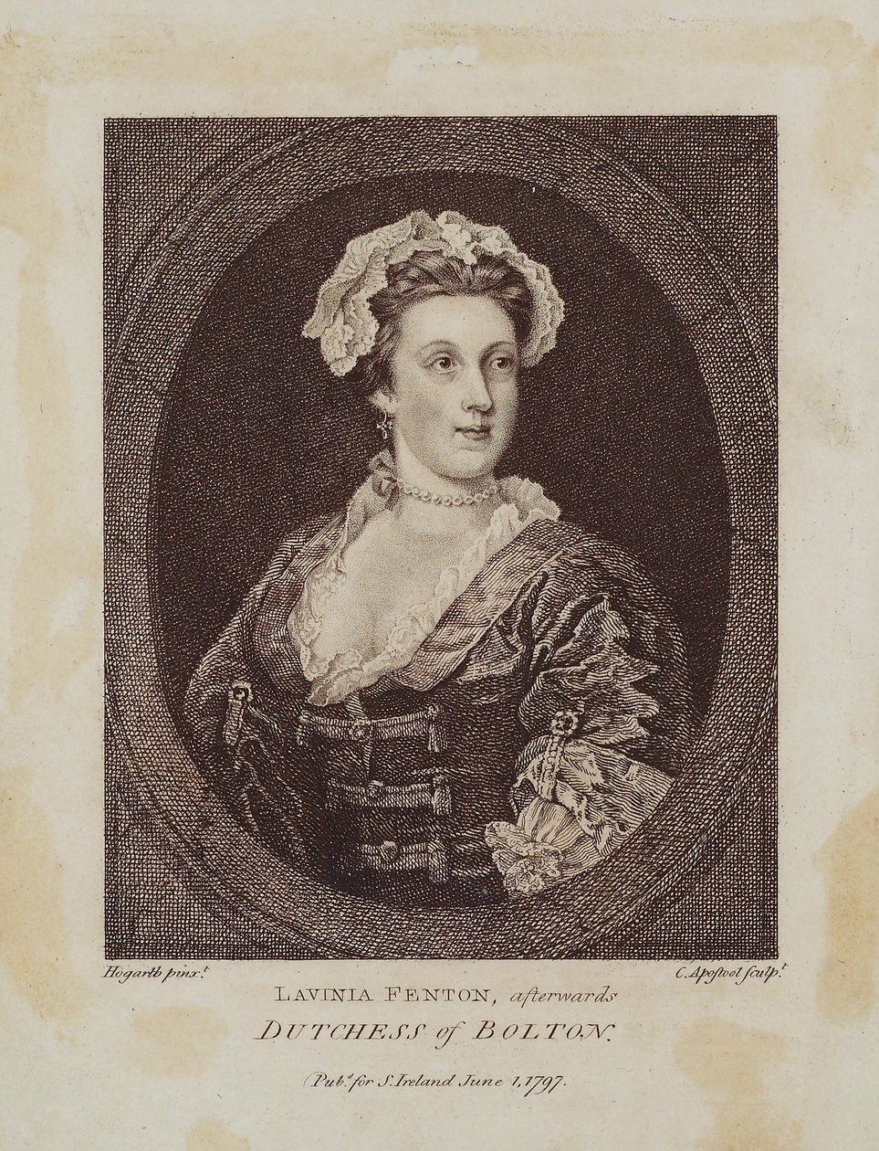 Lavinia Fenton, później księżna Bolton, rytowana przez Corneliusa Apostola (1762-1844), 1797 (rycina punktowa) autorstwa William Hogarth