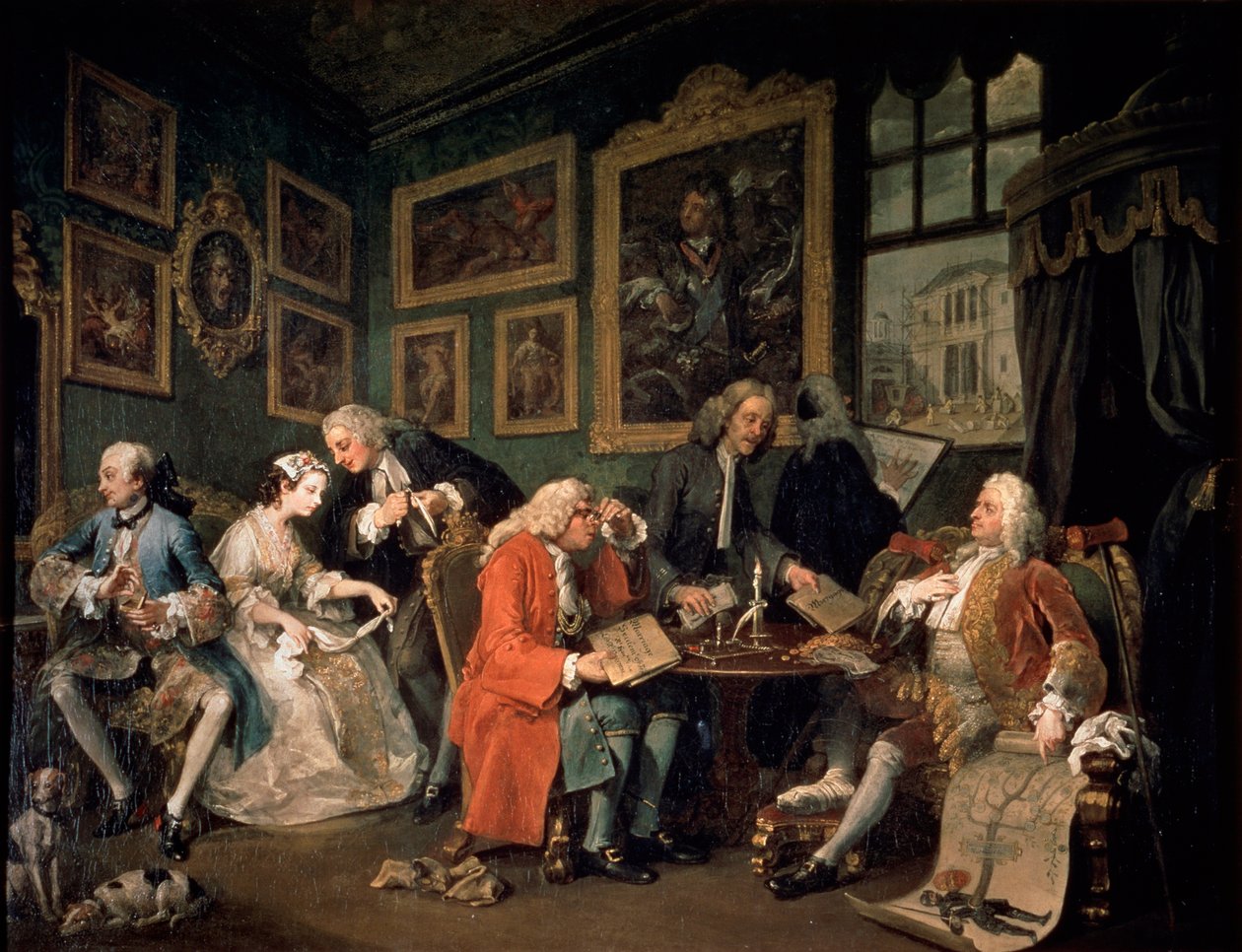 Małżeństwo a la Mode: 1, Umowa małżeńska, 1743 autorstwa William Hogarth