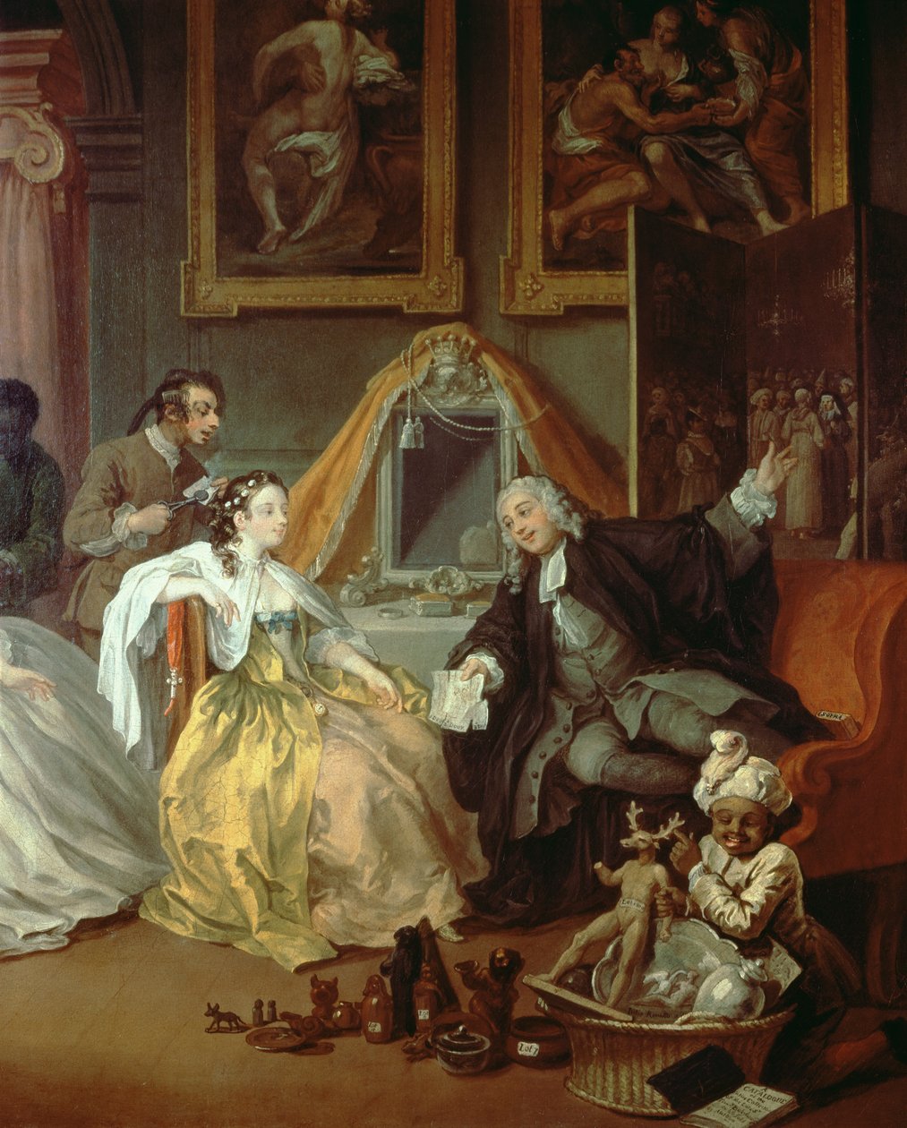 Marriage a la Mode: IV - Toaleta, ok. 1743 olej na płótnie, detal z 182092 r. autorstwa William Hogarth