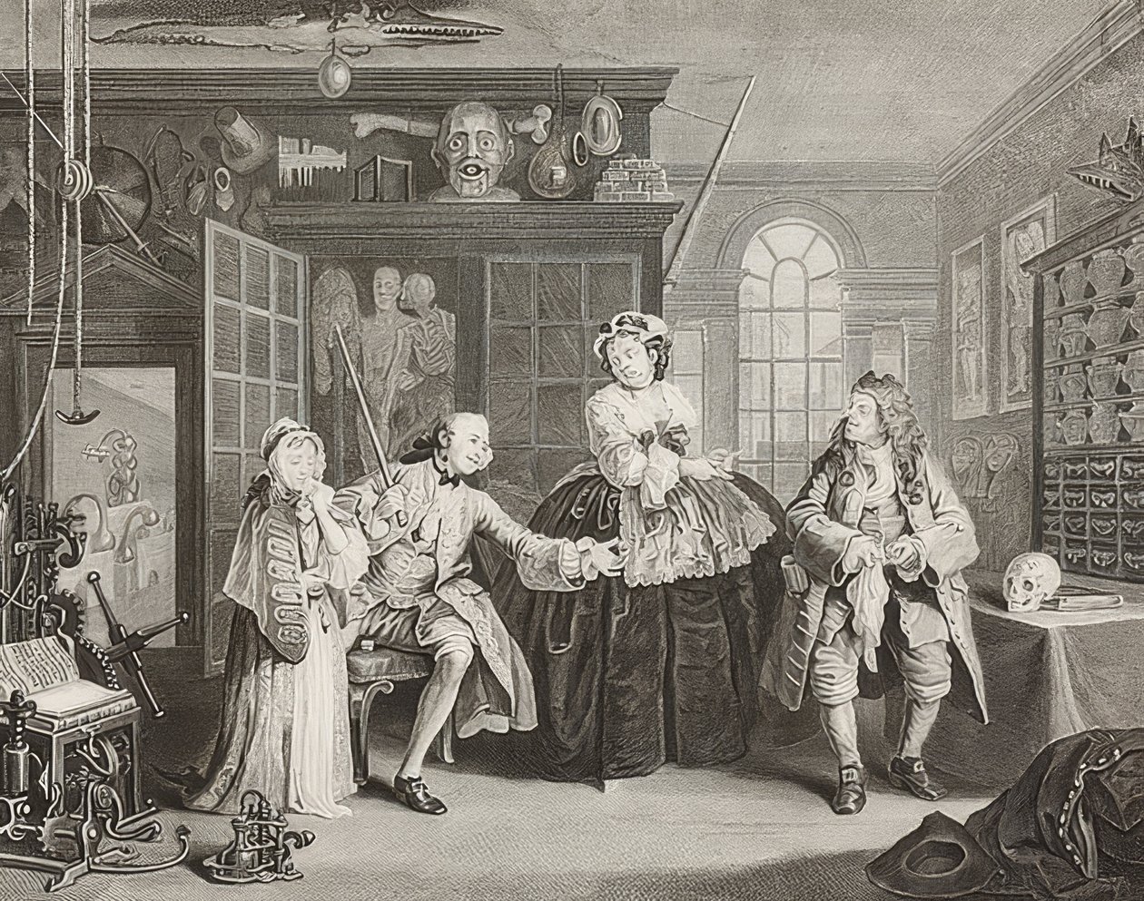 Małżeństwo à la Mode / małżeństwo według mody. Arkusz 3: Inspekcja / Hrabia i znachor. 1745 autorstwa William Hogarth
