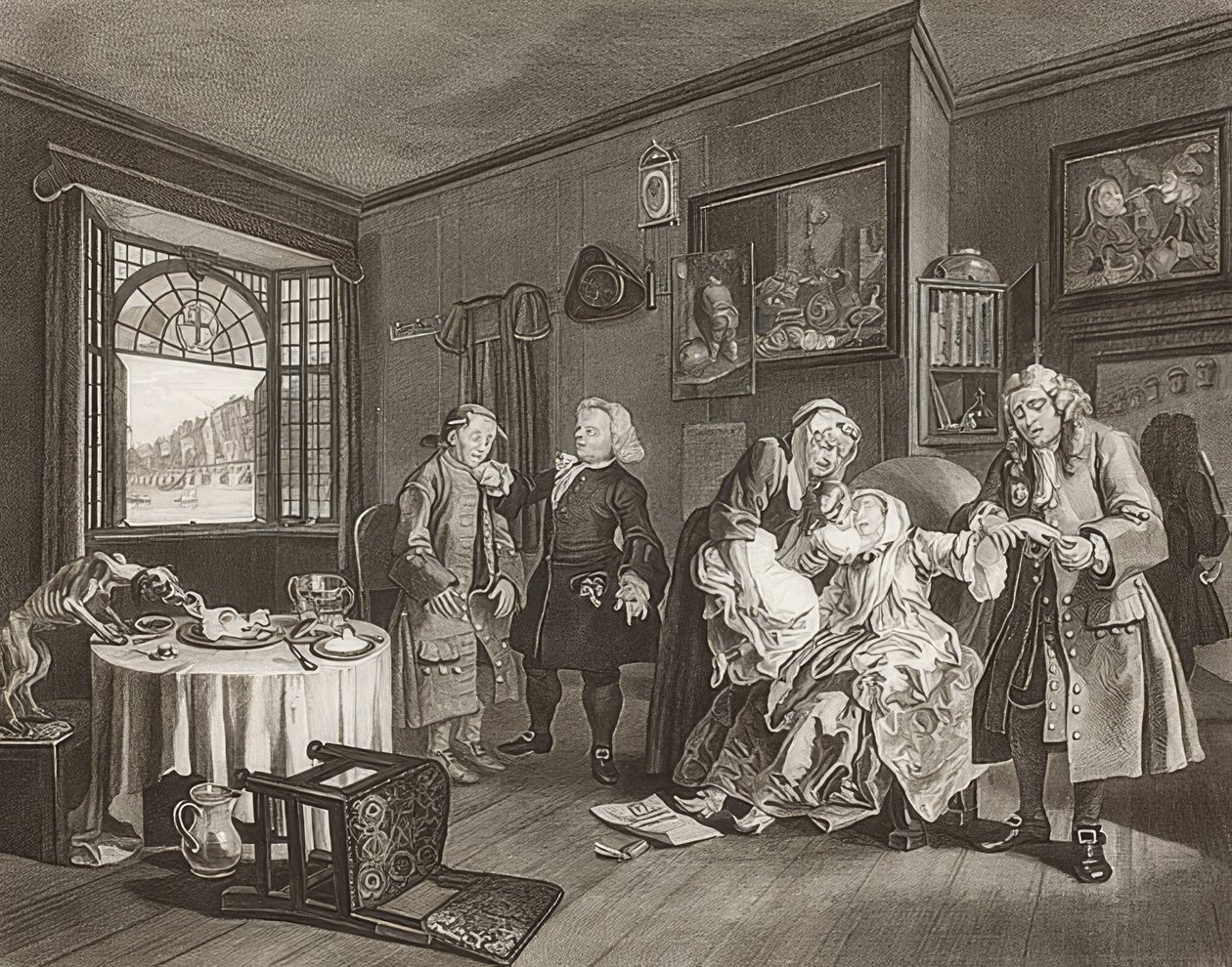 Małżeństwo a la Mode / Małżeństwo po modzie. Plansza 6: Śmierć damy / Der Selbstmord der Gräfin. 1745 autorstwa William Hogarth