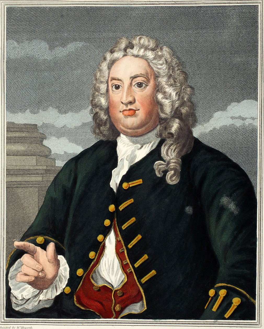 Martin Folkes, ilustracja z „Hogarth Restored: The Whole Works of the sławny William Hogarth, ponownie grawerowany przez Thomasa Cooka”, wyd. 1812 (grawerowanie ręcznie kolorowane) autorstwa William Hogarth