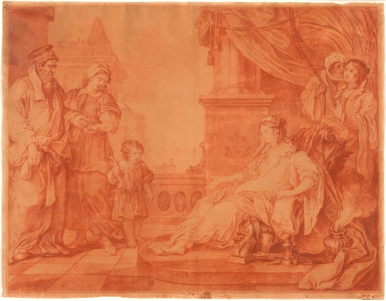 Mojżesz przyprowadzony do córki faraona autorstwa William Hogarth