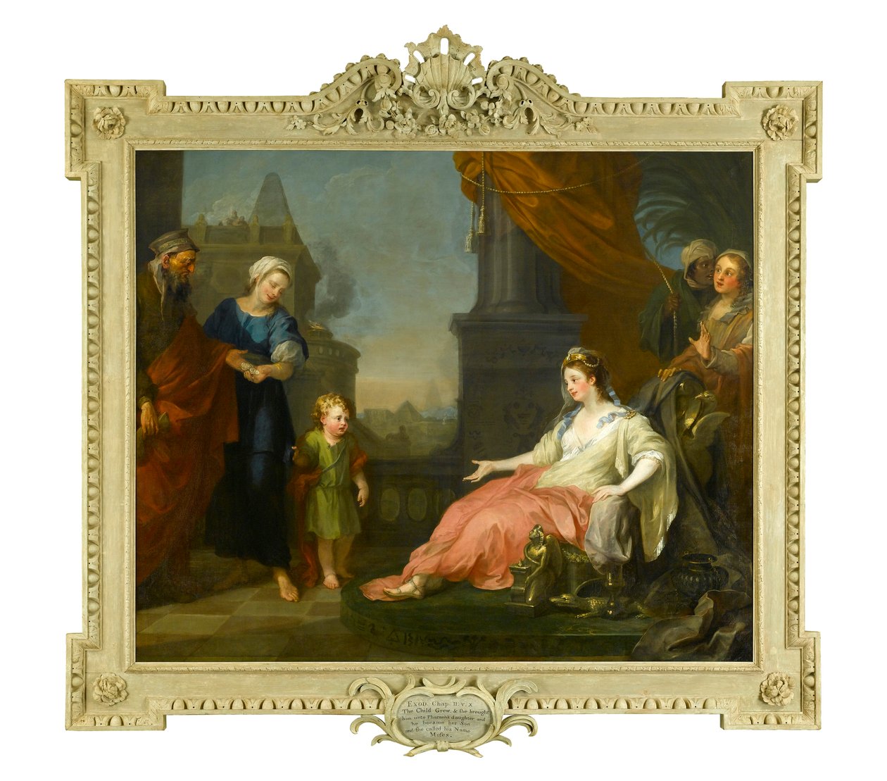 Mojżesz przyprowadzony przed córkę faraona, 1746 autorstwa William Hogarth
