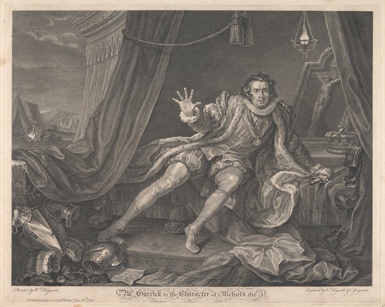 Pan Garrick w postaci Ryszarda III - „Ryszard III”, akt V, scena VII autorstwa William Hogarth