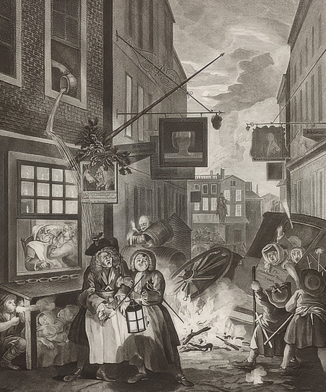 Dobranoc. Od: Cztery pory dnia / Cztery pory dnia. 1738 autorstwa William Hogarth