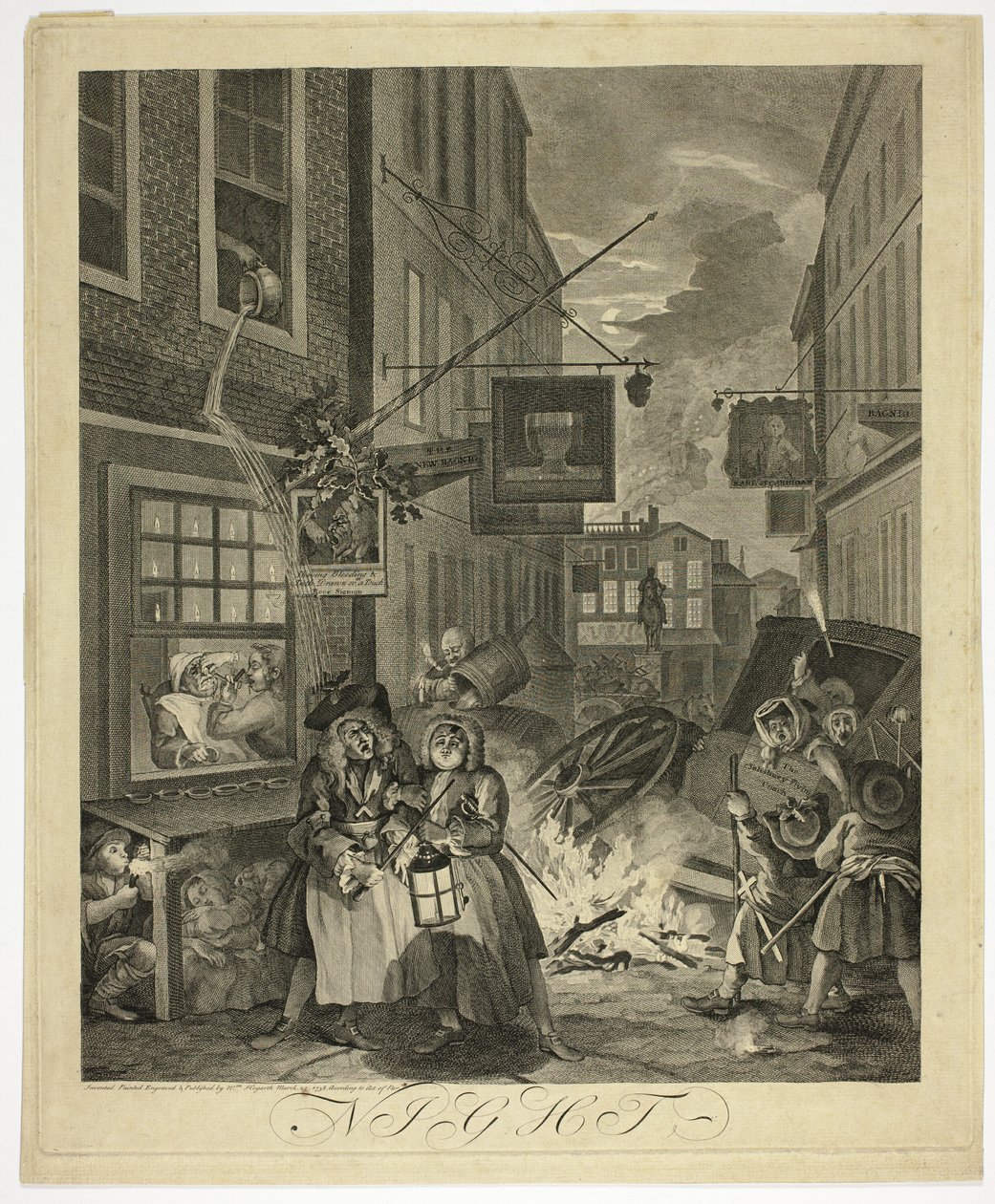 Noc, płyta czwarta z Czterech pór dnia autorstwa William Hogarth