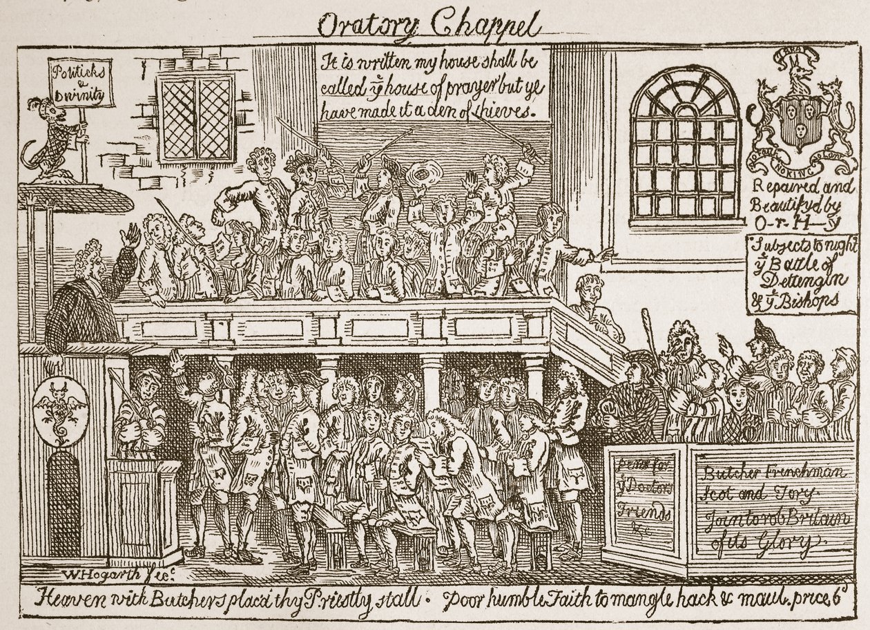 Kaplica oratorium, ilustracja z „Kościoła anglikańskiego: historia dla ludu” autorstwa H.D.M. Spence-Jones, wyd. ok. 1910 (zdjęcie w sepii) autorstwa William Hogarth