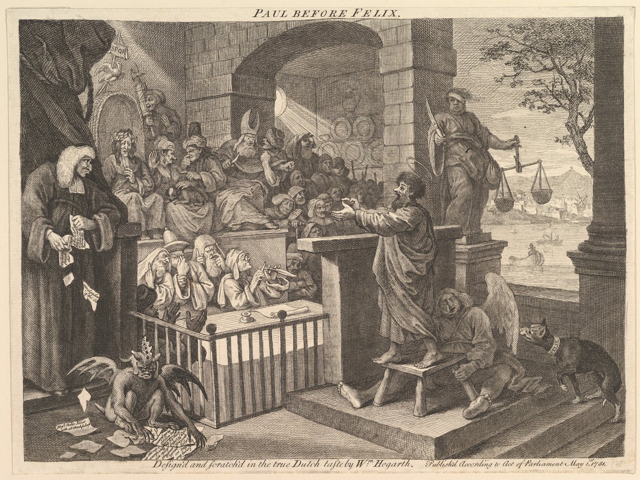 Paul przed Feliksem w wersji parodii autorstwa William Hogarth