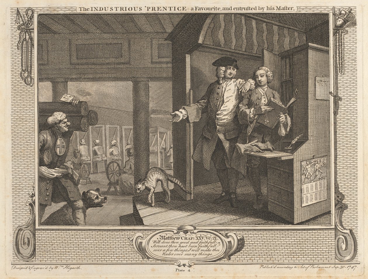 Tablica 4, Pracowity „Prentice, ulubiony, powierzony przez jego mistrza autorstwa William Hogarth