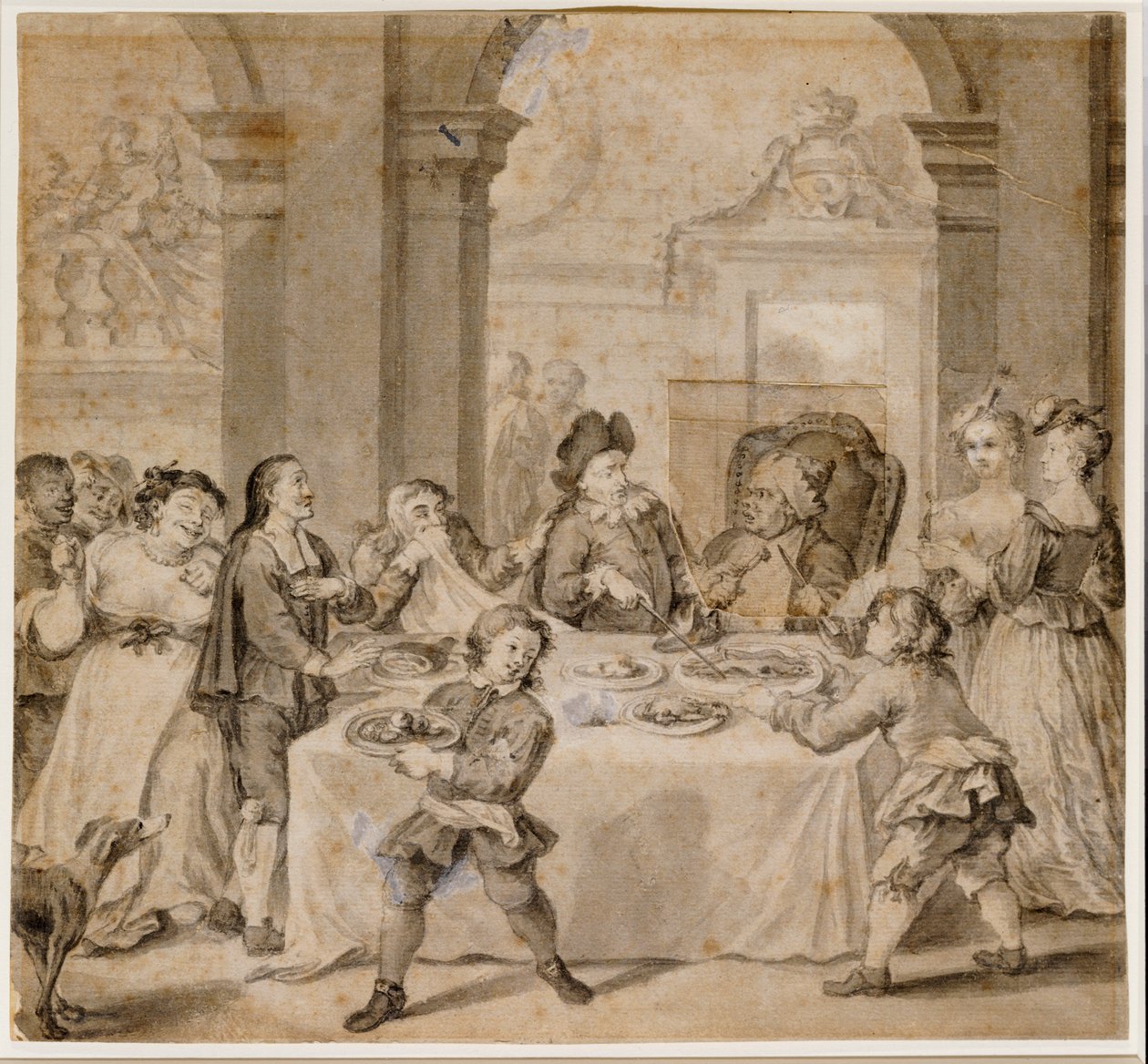 Sancho na wspaniałej uczcie z „Don Kichota” Miguela de Cervantesa autorstwa William Hogarth