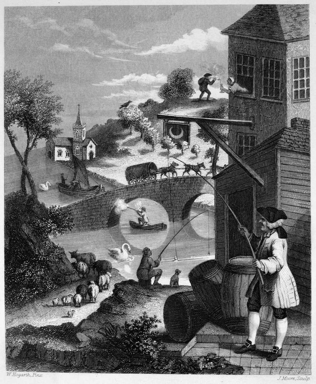 Satyra na fałszywą perspektywę autorstwa William Hogarth