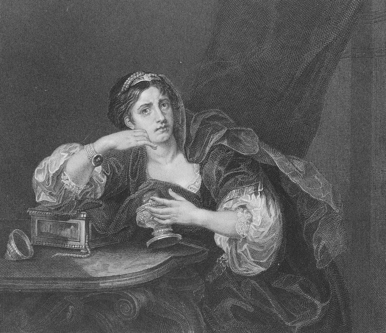 Sigismonda z sercem męża, grawerowane przez T.W. Shaw, z „Dzieła Hogartha”, opublikowane 1833 (lito) autorstwa William Hogarth