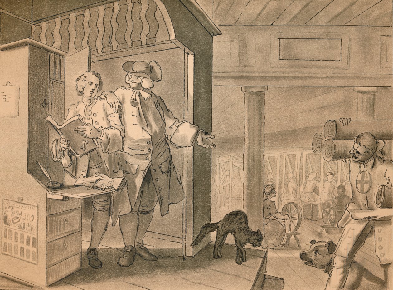 Szkic do płyty IV z przemysłu i bezczynności, 1747 autorstwa William Hogarth