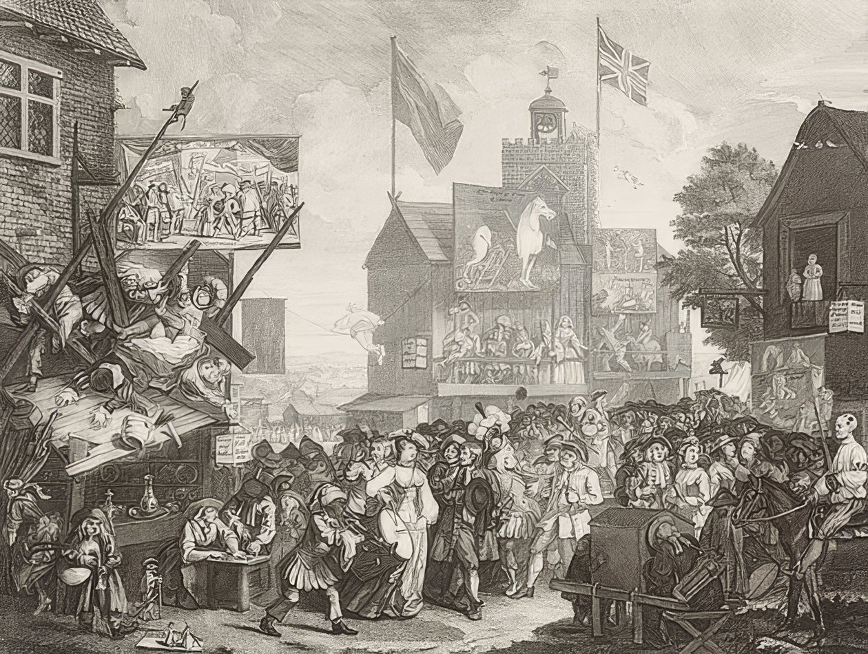 Targi w Southwark. 1733 autorstwa William Hogarth