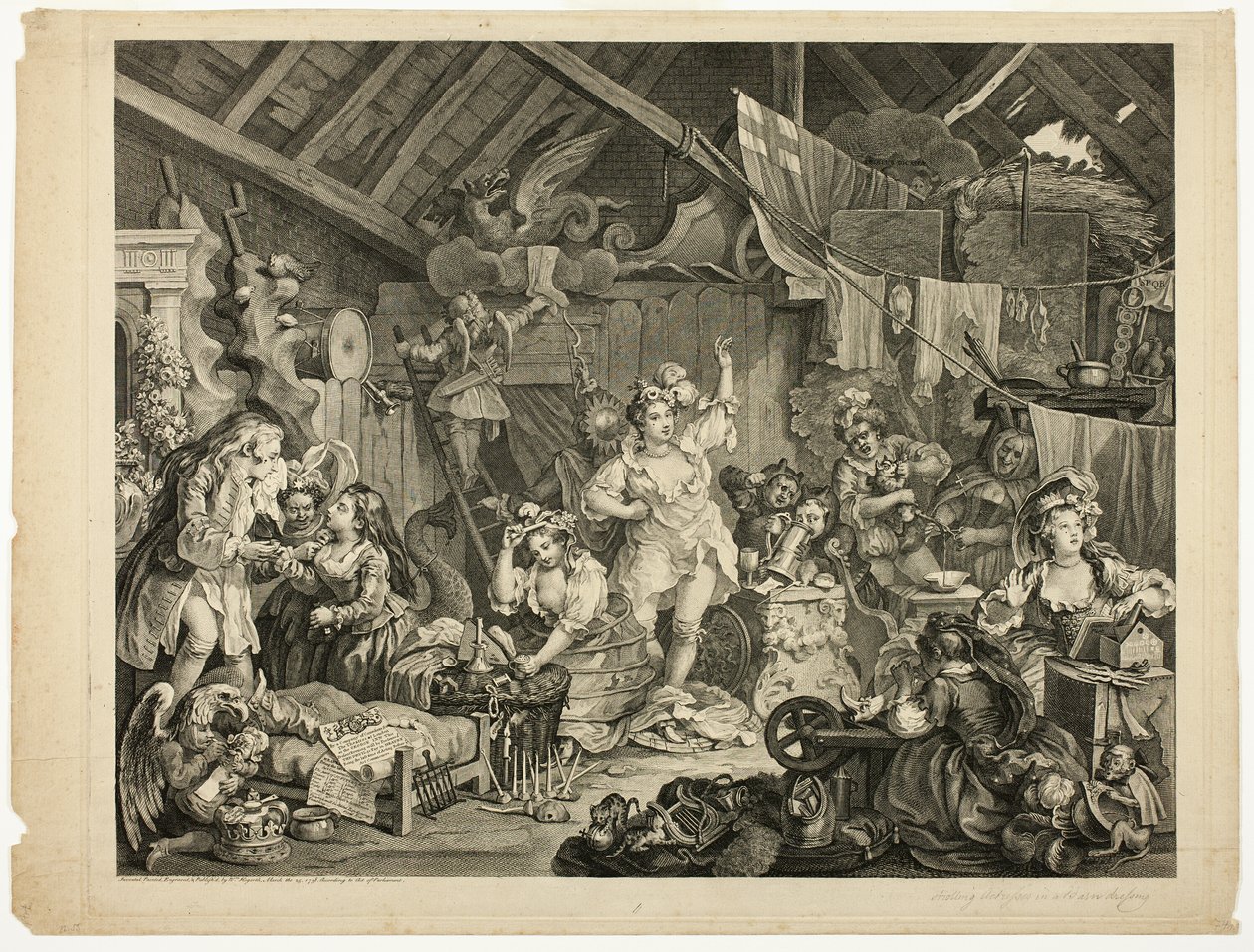 Spacerujące aktorki ubierają się w stodole autorstwa William Hogarth