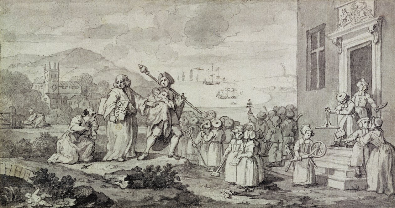 Study for the Foundlings (pióro, tusz i pranie na papierze) autorstwa William Hogarth