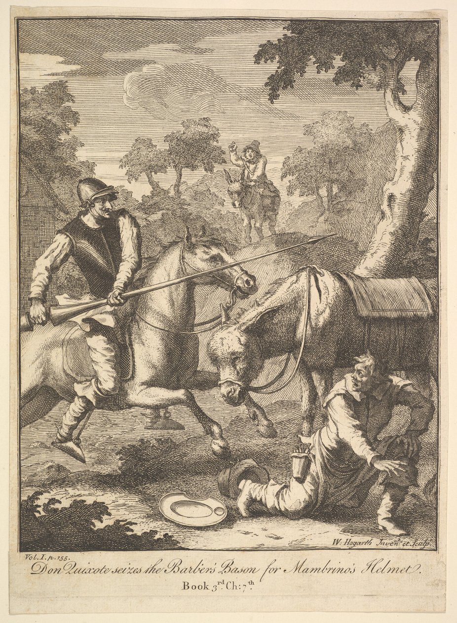 Hełm Przygody Mambrinos Sześć ilustracji do Don Kichota, 1756 lub później. autorstwa William Hogarth