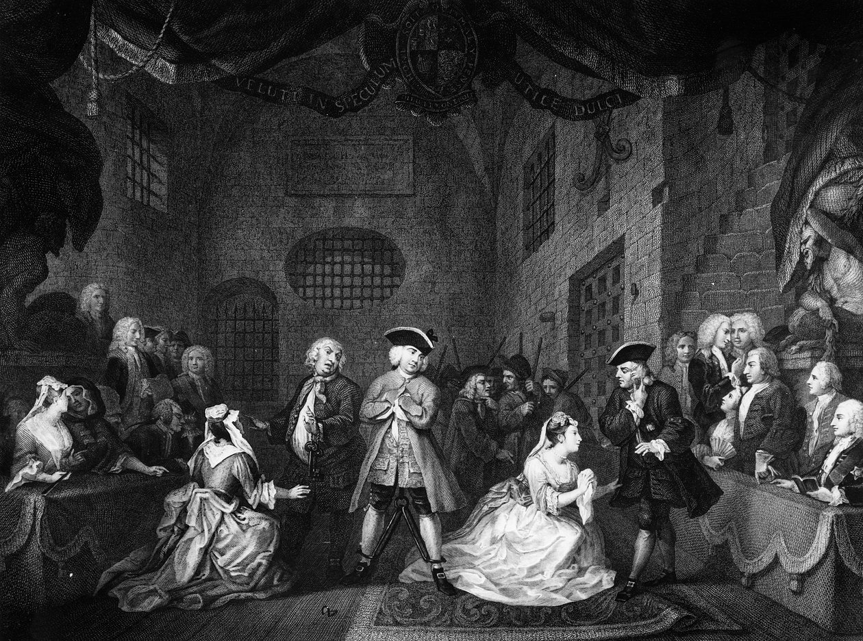 Opera żebracza, scena III, akt XI, c.1728 autorstwa William Hogarth