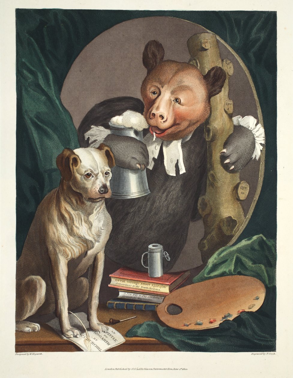 Bruiser Charles Churchill, niegdyś wielebny, w postaci rosyjskiego Herkulesa, ilustracja z „Hogarth Restored: The Whole Works of the sławny William Hogarth”, ponownie grawerowana przez Thomasa autorstwa William Hogarth