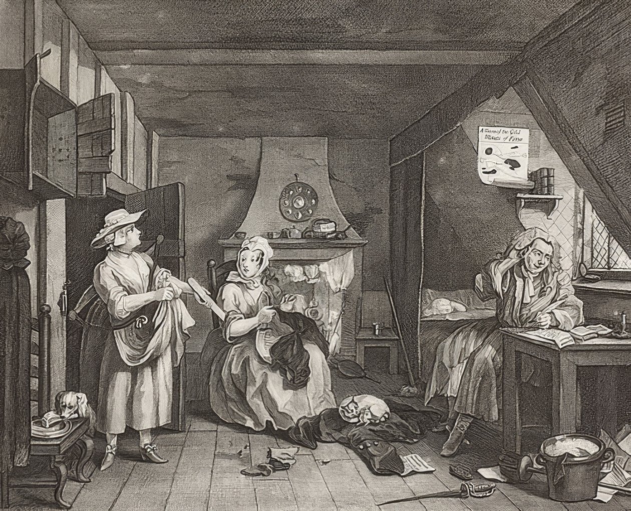 Znękany poeta / Der notleidende Dichter. 1736/40 autorstwa William Hogarth