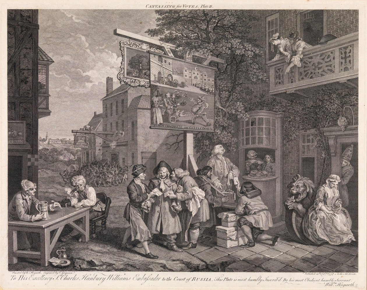 Wybory, tablica 2: „Pozyskiwanie głosów” autorstwa William Hogarth