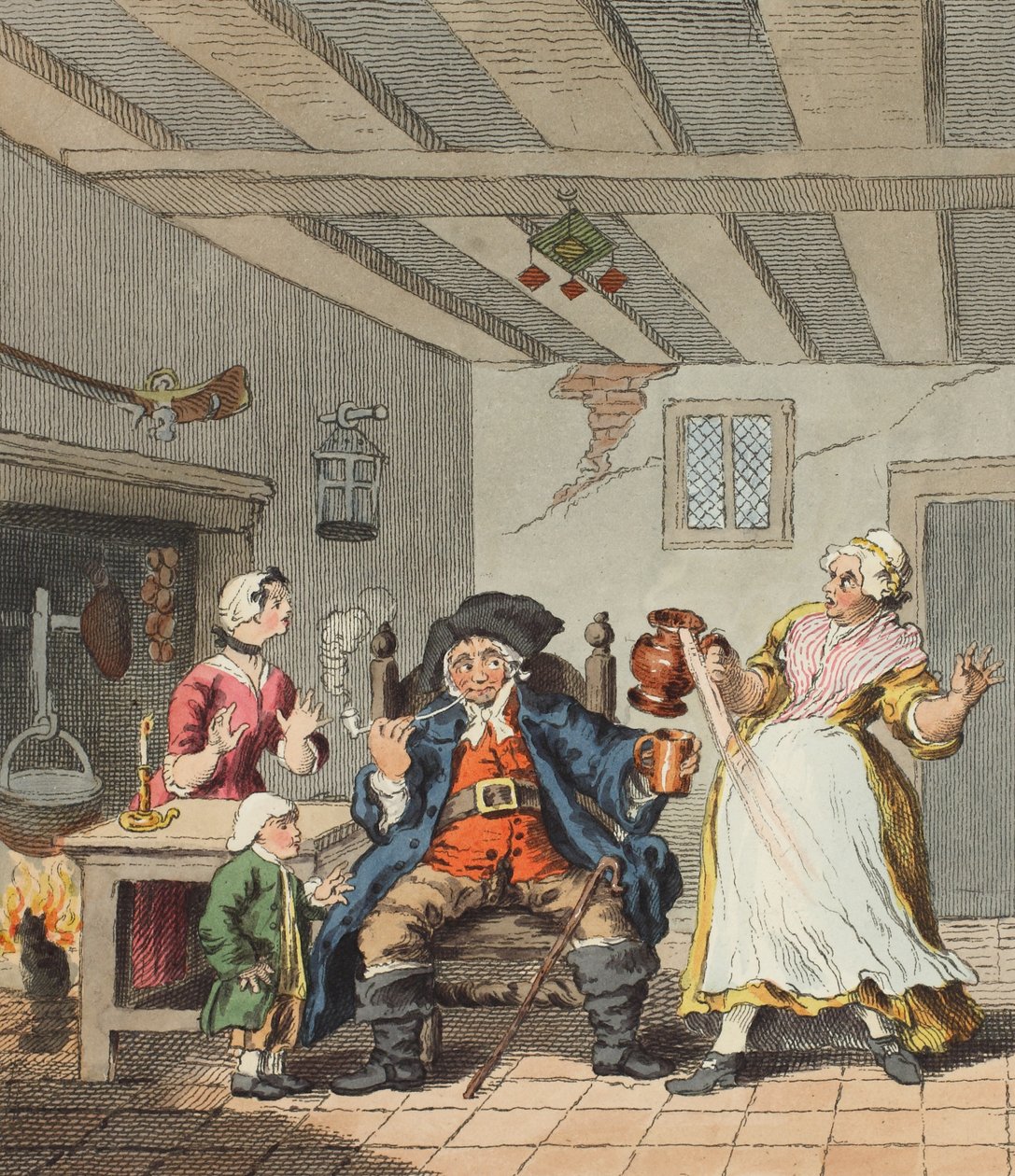 Powrót rolnika, ilustracja z „Hogarth Restored: The Whole Works of the sławny William Hogarth, ponownie grawerowany przez Thomasa Cooka”, wyd. 1812 (grawerowanie ręcznie kolorowane) autorstwa William Hogarth