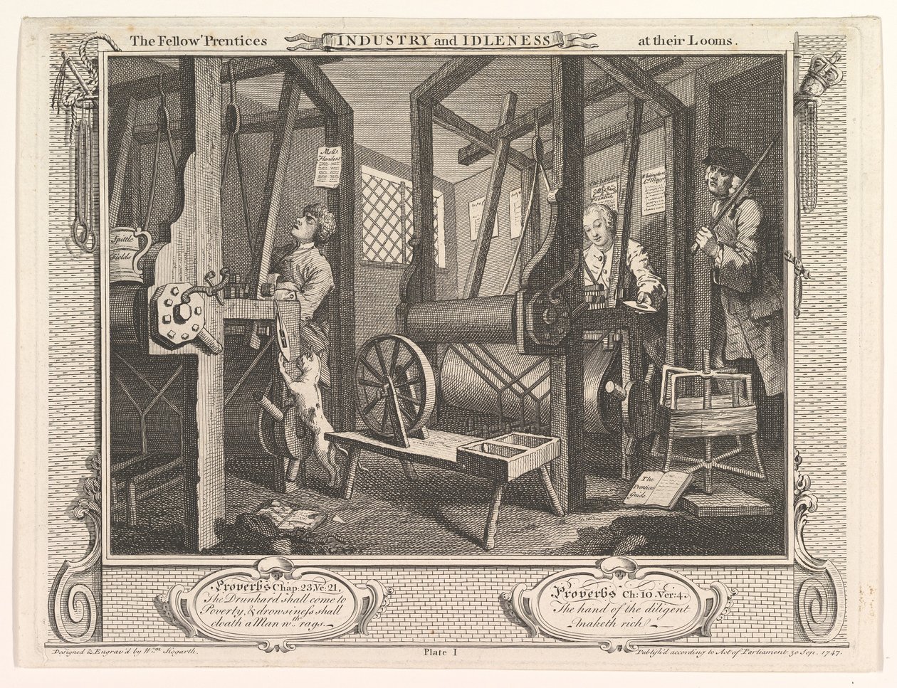 The Fellow Prentices at Looms Industry and Idleness, tablica 1, 30 września 1747. autorstwa William Hogarth