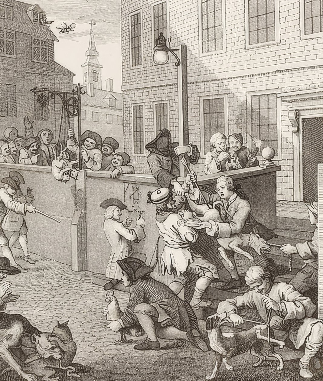 Pierwszy etap okrucieństwa. Od: Cztery etapy okrucieństwa / Cztery etapy okrucieństwa. 1751 autorstwa William Hogarth