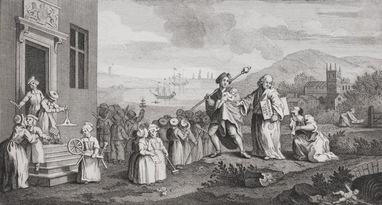The Foundlings, grawerowane przez F. Morellona La Cave autorstwa William Hogarth