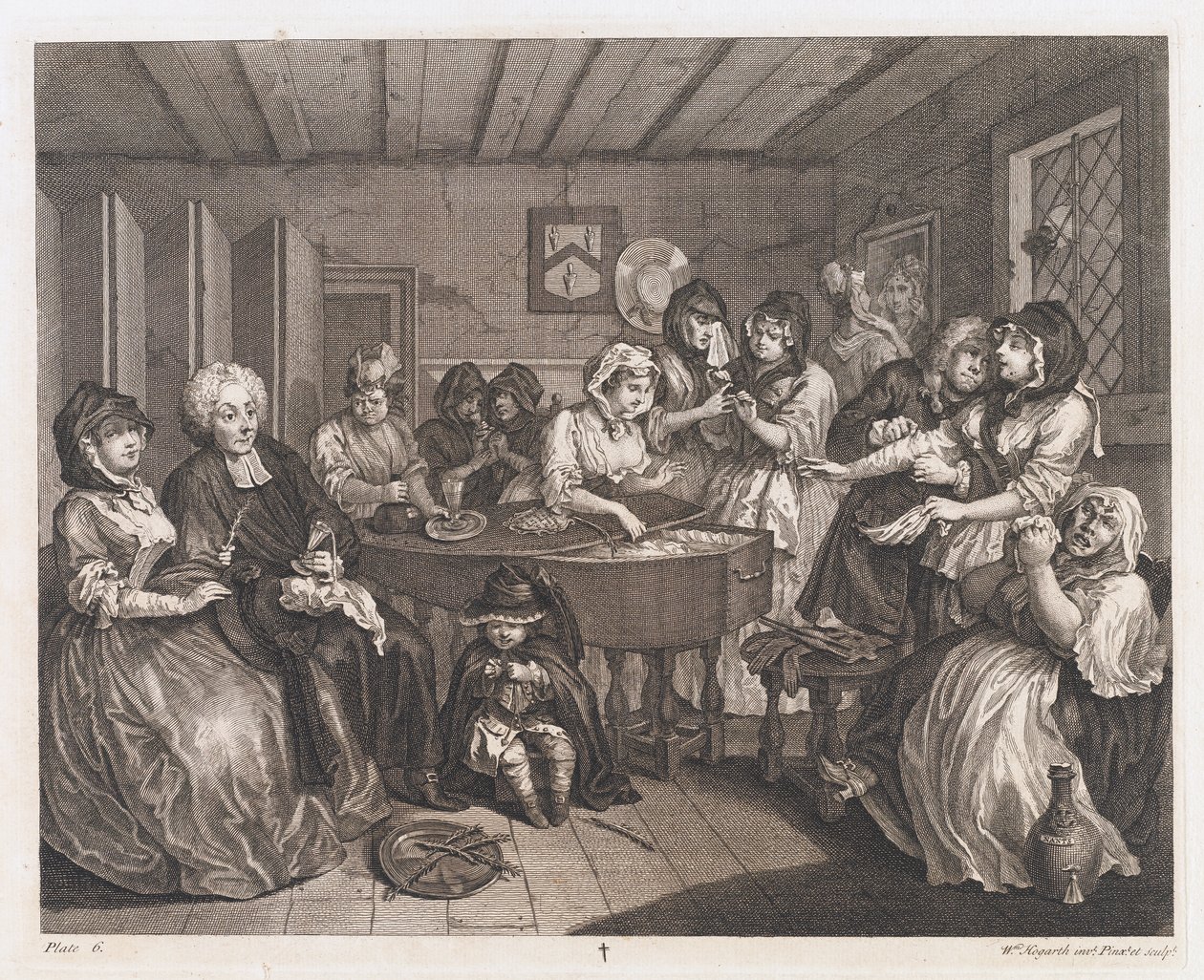 Pogrzeb nierządnicy, projekt 1732, wydrukowany 1744 (akwaforta i grawerowanie) autorstwa William Hogarth