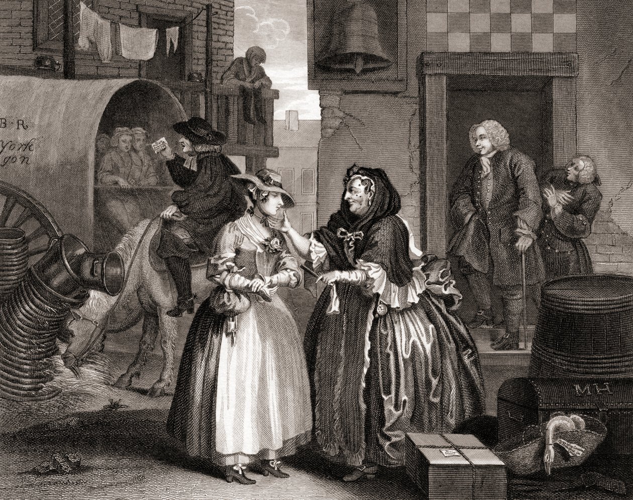 The Harlots Progress usidlony przez nabywcę, z The Works of Hogarth opublikowanej w Londynie 1833 (bw grawerowanie) autorstwa William Hogarth