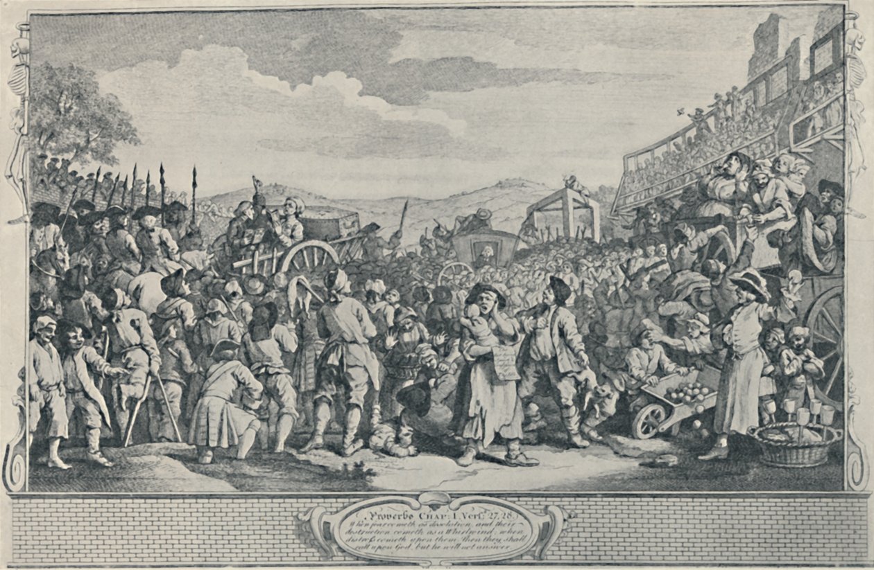 Idle Prentice stracony w Tyburn z serii Industry and Idleness, 1747, 1920 autorstwa William Hogarth