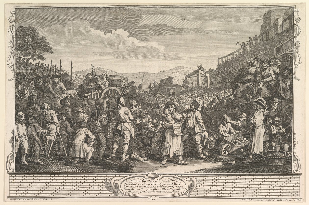 Idle Prentice Executed at Tyburn Industry and Idleness, tablica 11, 30 września 1747. autorstwa William Hogarth