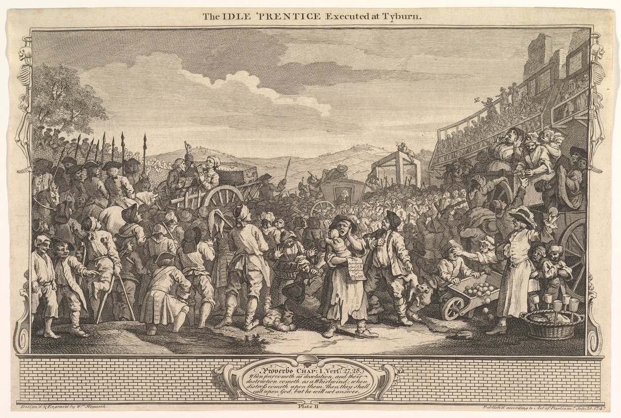 Idle Prentice Executed at Tyburn: Industry and Idleness, płyta 11, 30 września 1747. autorstwa William Hogarth