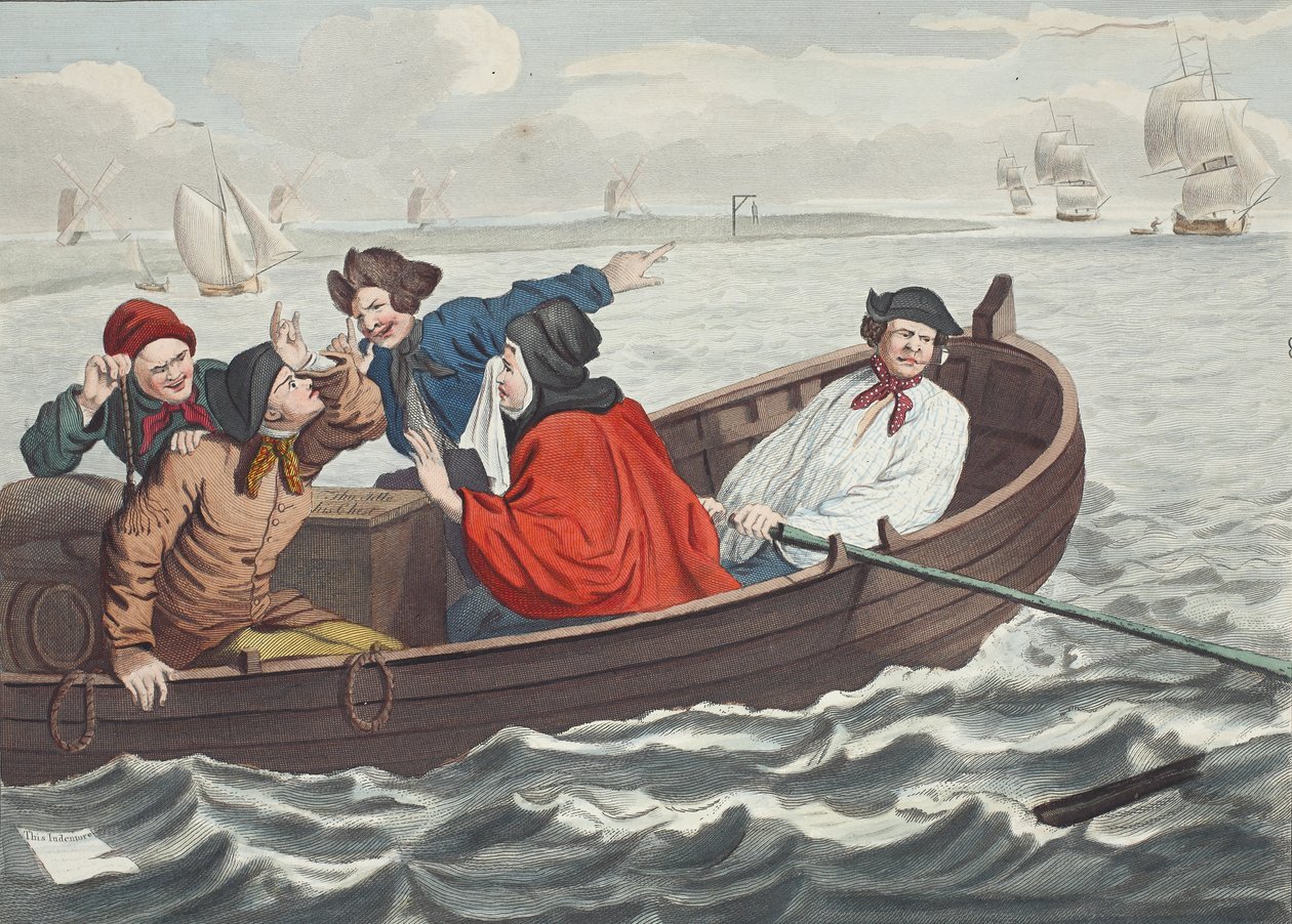Bezczynny „Prentice Turned Away and Sent to Sea”, płyta V „Industry and Idleness”, ilustracja z „Hogarth Restored: The Whole Works of the sławny William Hogarth, ponownie grawerowany przez Thomasa Cooka”, autorstwa William Hogarth