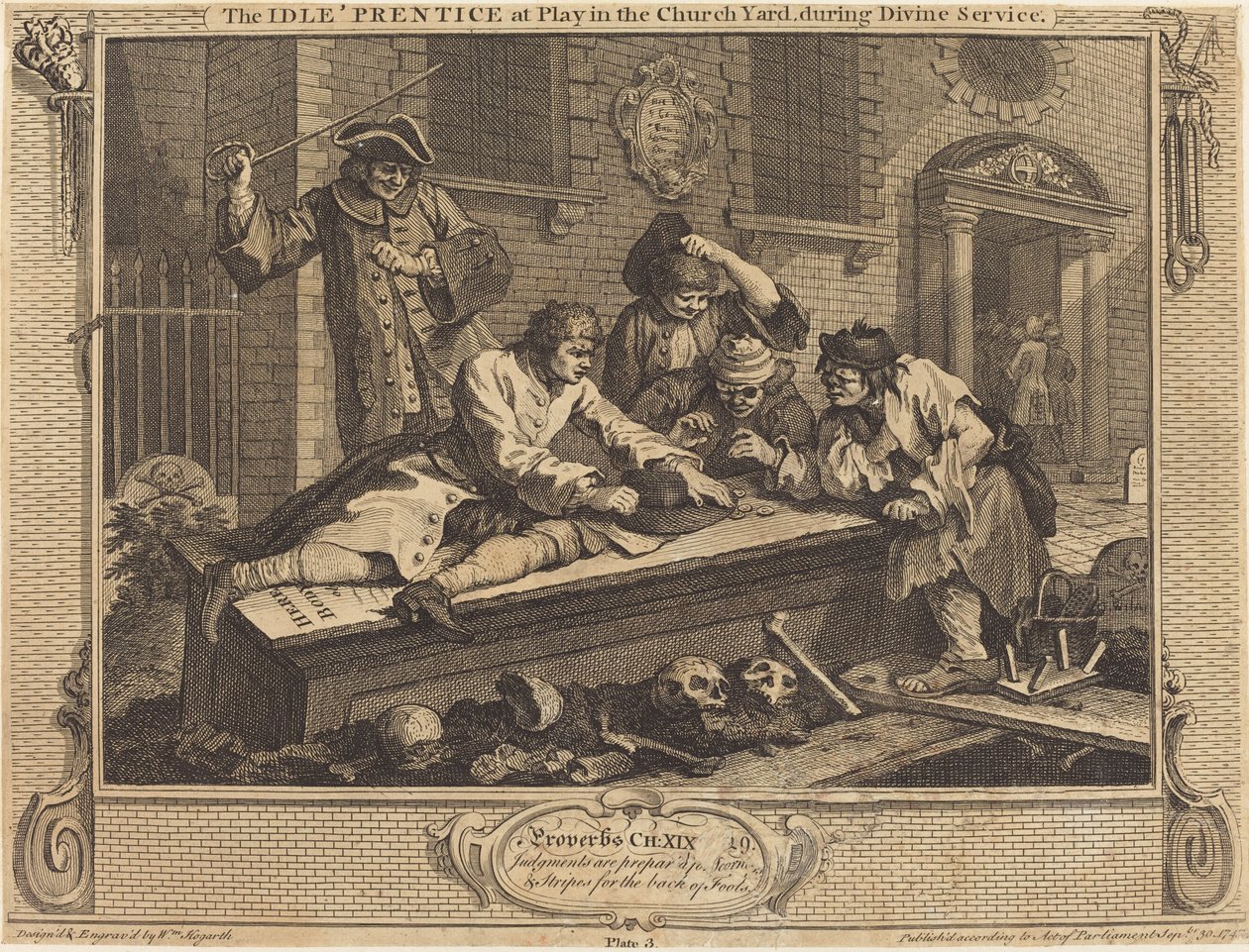 Bezczynny „Uczeń w zabawie na dziedzińcu kościelnym podczas nabożeństwa” autorstwa William Hogarth