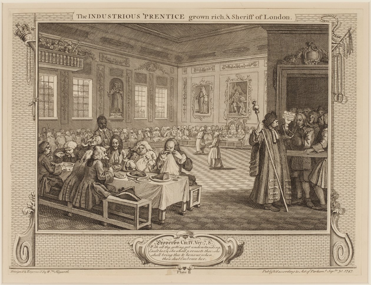 Pracowity „Prentice Grown Rich i szeryf Londynu” autorstwa William Hogarth
