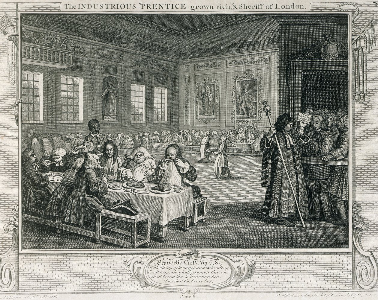 The Industrious „Prentice Grown Rich and Sheriff of London”, płyta VIII „Industry and Idleness”, opublikowana w 1833 r. autorstwa William Hogarth