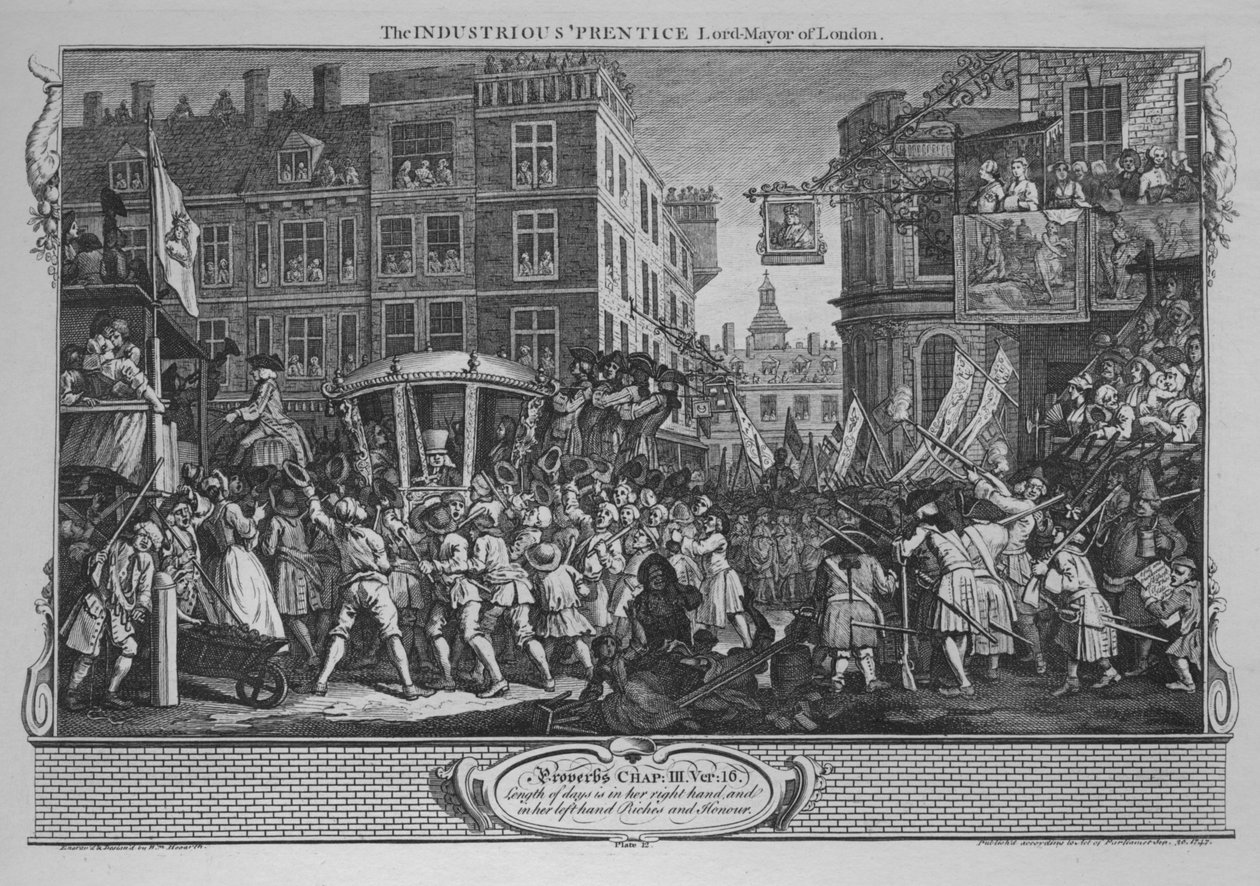 The Industrious Prentice Lord-Mayor of London – Tablica 12 z „Przemysłu i bezczynności”, 1747 autorstwa William Hogarth