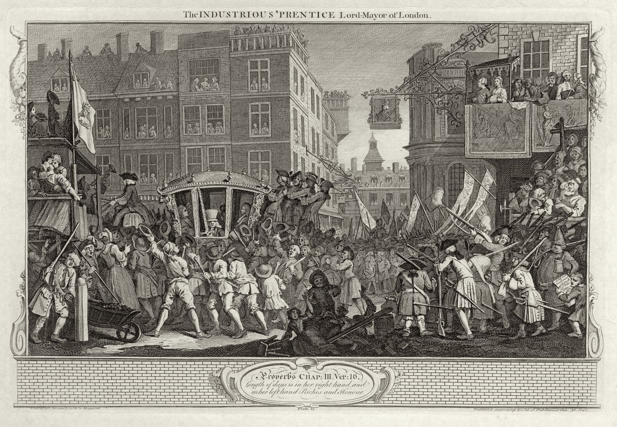 The Industrious „Prentice Lord Mayor of London, tablica XII „Industry and Idleness”, opublikowana w 1833 r. autorstwa William Hogarth