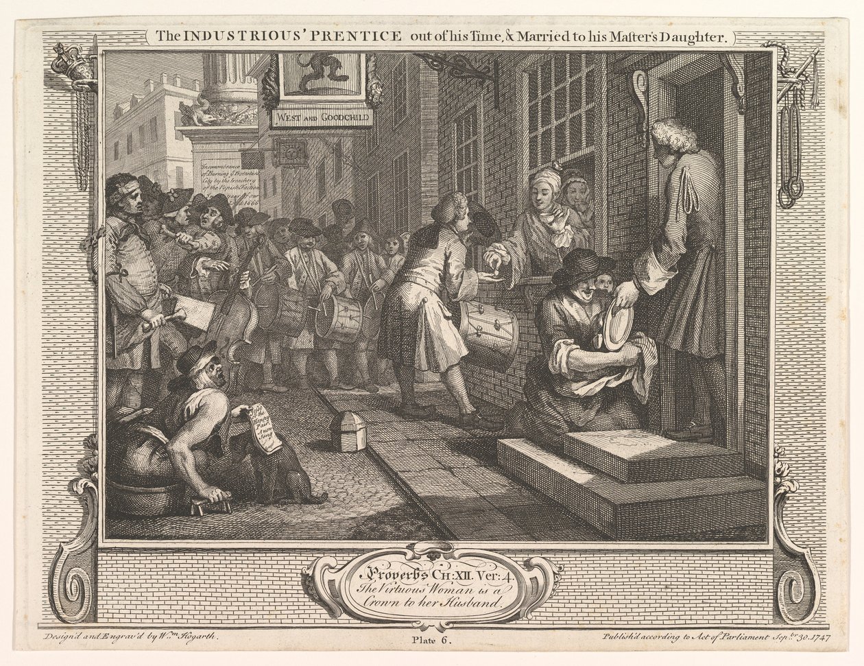 Pracowity czeladnik nie ma czasu i poślubił córkę swojego mistrza..., 30 września 1747 r. autorstwa William Hogarth