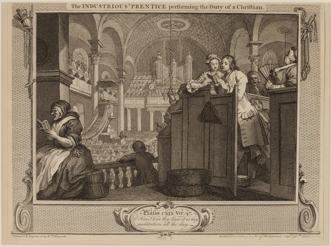 Pracowity „uczeń wykonujący obowiązki chrześcijanina” autorstwa William Hogarth