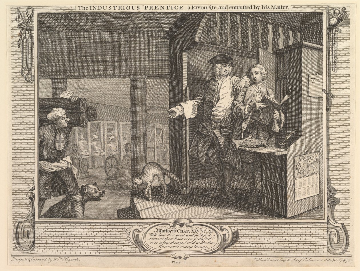 Pracowity czeladnik jest faworytem i powierzony przez swojego mistrza: przemysł ..., 30 września 1747. autorstwa William Hogarth